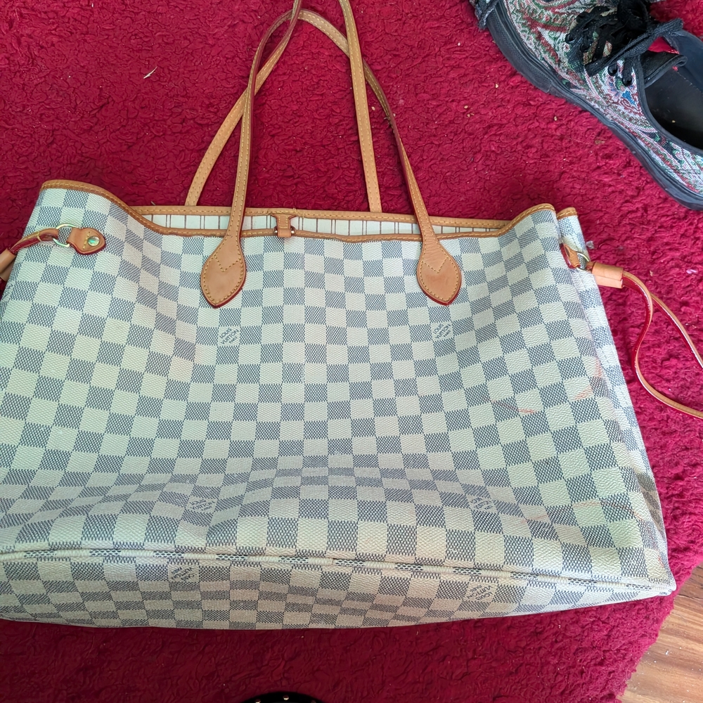 Louis Vuitton Gray and Tan Checkered Tote Bag